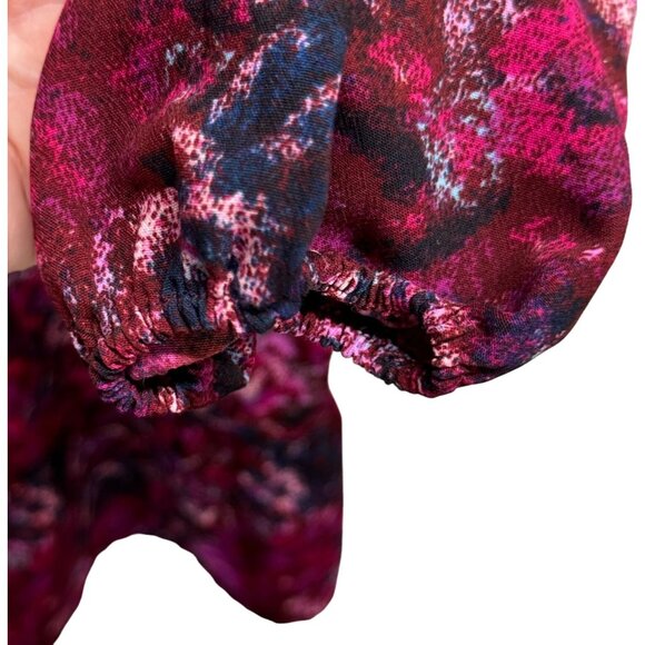 Time And Tru Women's Floral Dress L (12-14) Burgundy/Multi Polyester - Picture 3 of 5